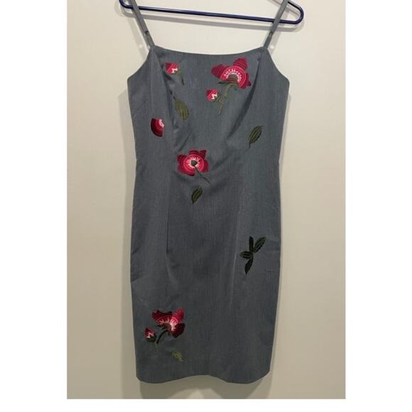Emboroidered Modern Floral Gray Dress Spaghetti Strap Women's Sz 6 - Picture 2 of 8